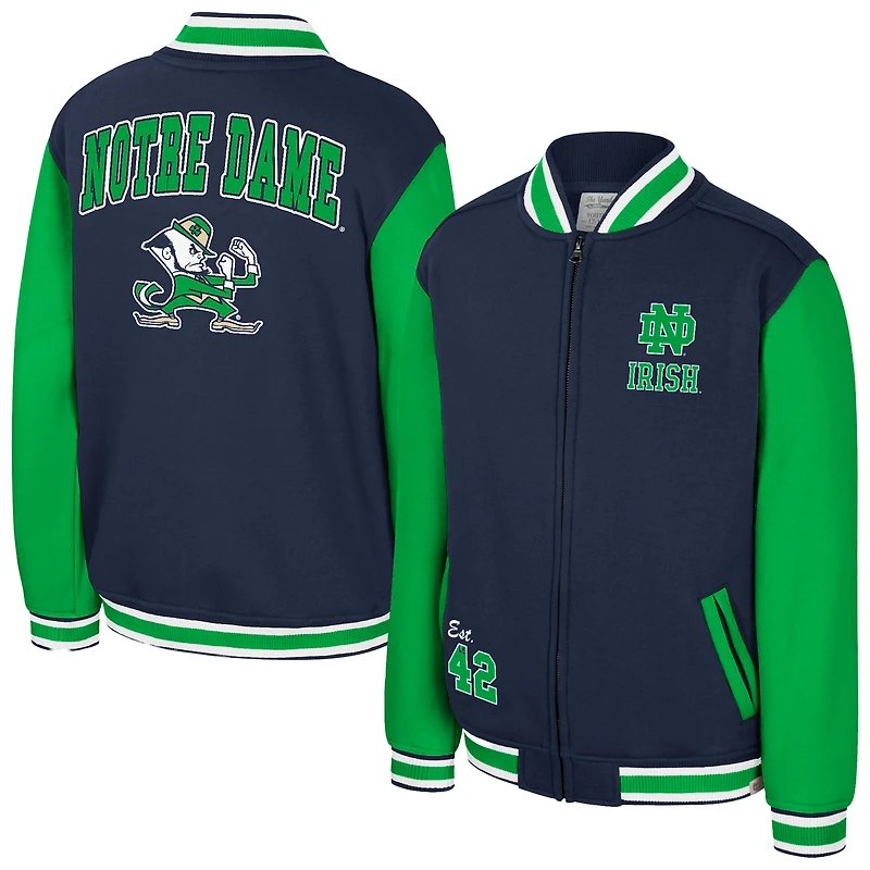 Veste aviateur zippée complète du Grand Tour des Fighting Irish de Notre Dame, bleu marine, pour jeunes Colisée