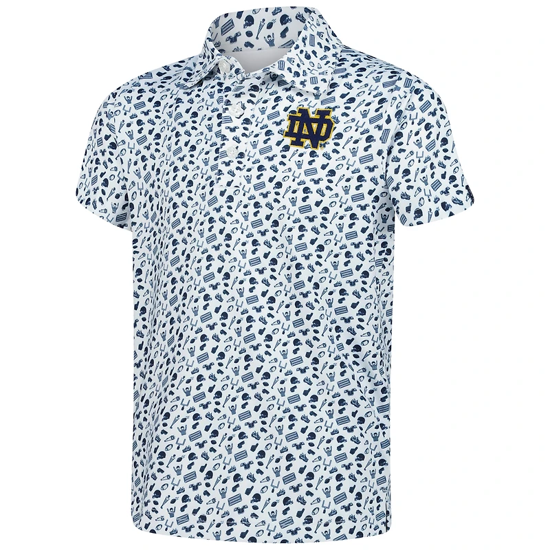 Youth Garb White Notre Dame Fighting Irish Tom Allover Print Performance Polo