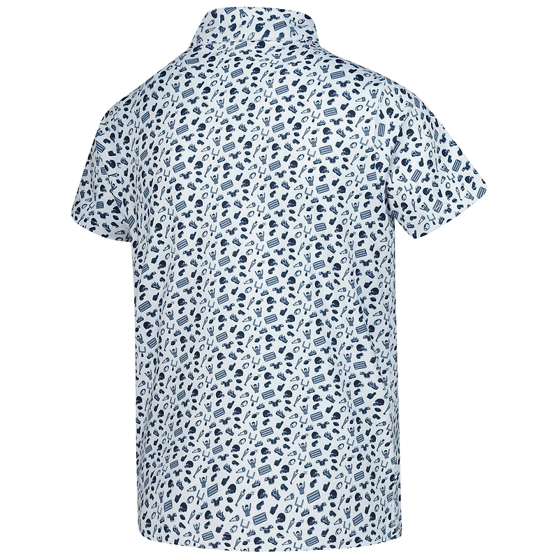Youth Garb White Notre Dame Fighting Irish Tom Allover Print Performance Polo