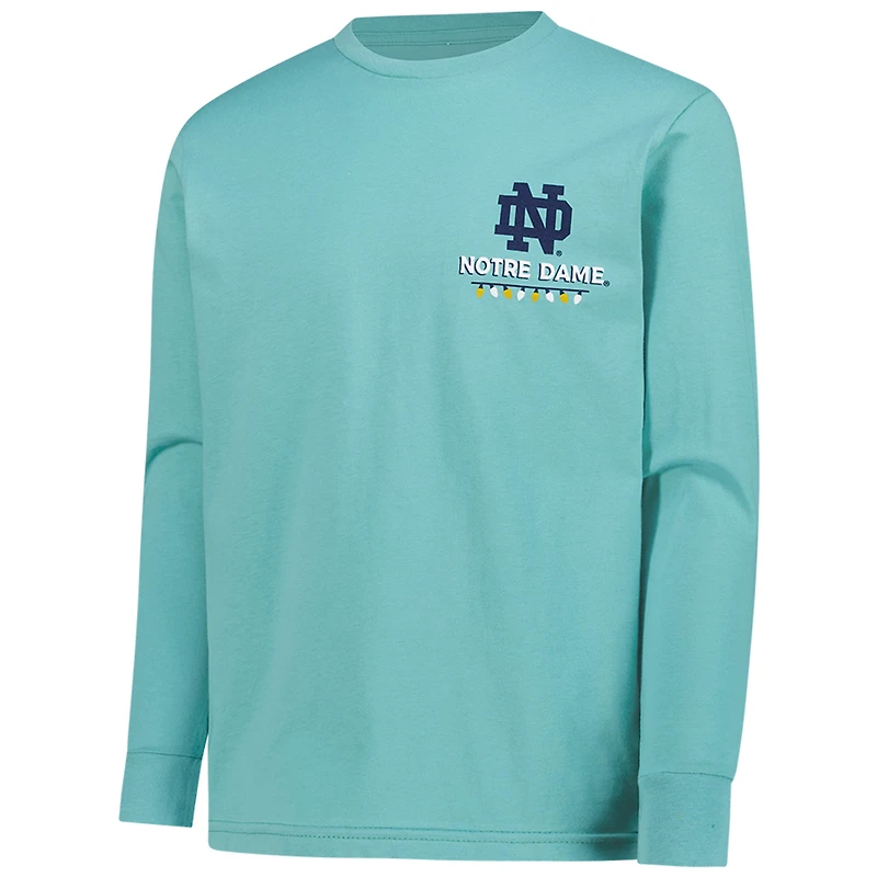 Youth  Light Green Notre Dame Fighting Irish Merry Christmas Tree Long Sleeve T-Shirt