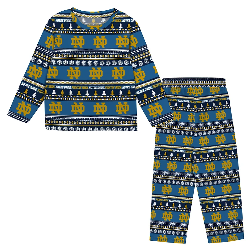 Ensemble pyjama à motif pull moche bleu marine Notre Dame Fighting Irish pour jeunes Outerstuff