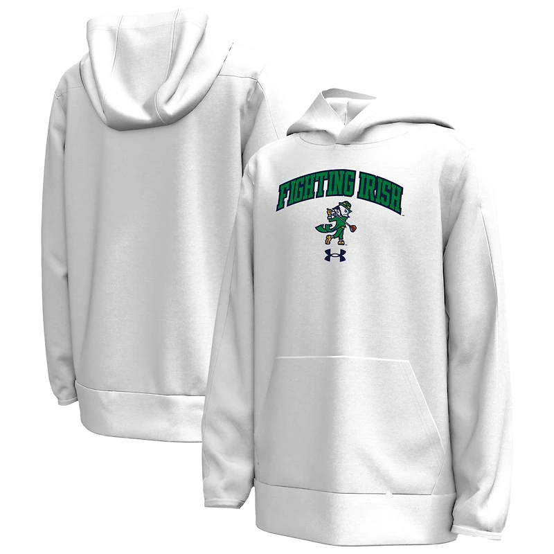 Youth Under Armour White Notre Dame Fighting Irish Golfing Leprechaun Fleece Performance Hoodie