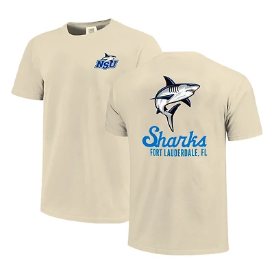 Men's Cream Nova Southeastern Sharks Comfort Colors Mascot Overlay T-Shirt