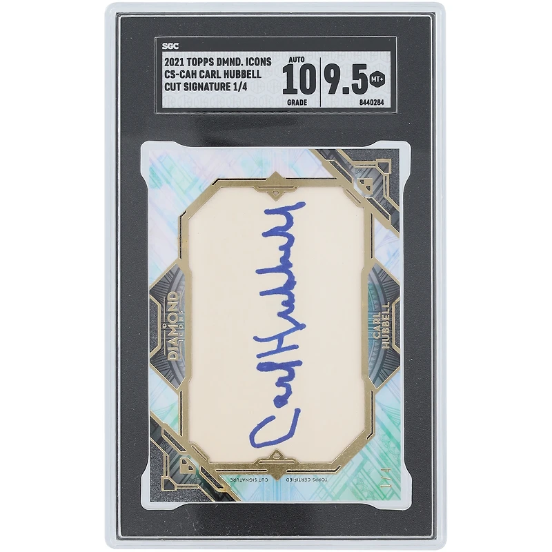 Carl Hubbell NY Giants Autographed 2021 Topps Diamond Icons Cut Signature #CS-CAH #1/4 SGC Authenticated 9.5/10 Card