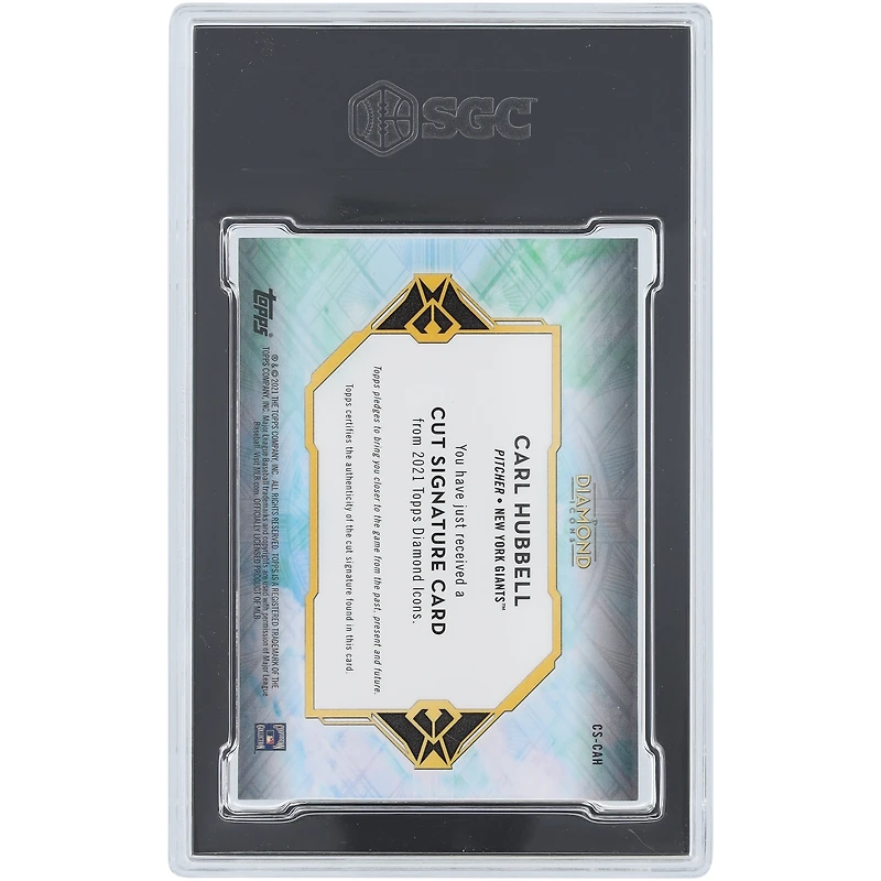 Carl Hubbell NY Giants Autographed 2021 Topps Diamond Icons Cut Signature #CS-CAH #1/4 SGC Authenticated 9.5/10 Card