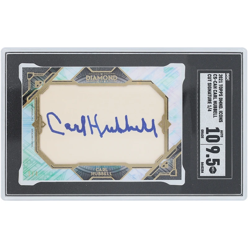 Carl Hubbell NY Giants Autographed 2021 Topps Diamond Icons Cut Signature #CS-CAH #1/4 SGC Authenticated 9.5/10 Card