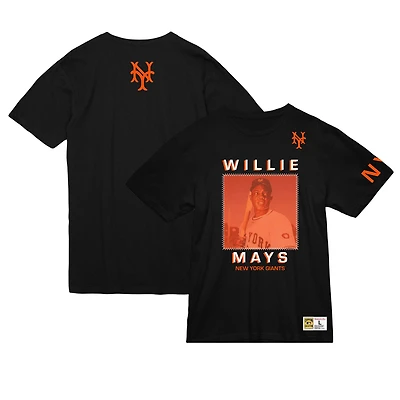 Men's Mitchell & Ness Willie Mays Black NY Giants Cooperstown Collection Heavyweight Premium Player Vintage Logo T-Shirt