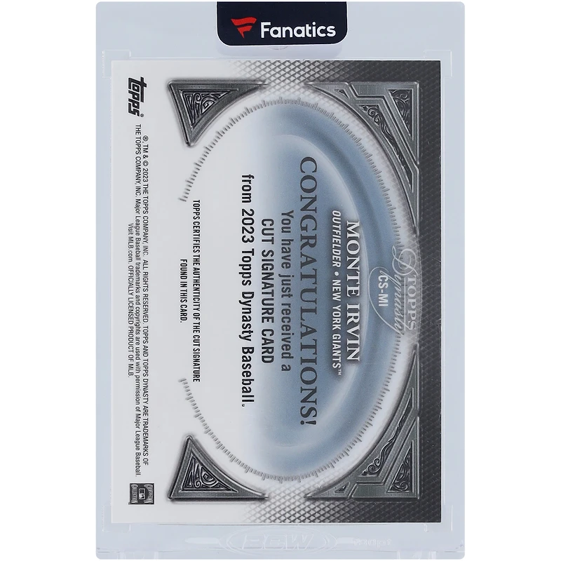 Monte Irvin NY Giants Autographed 2023 Topps Dynasty Cut Signature #CS-MI #1/1 Card