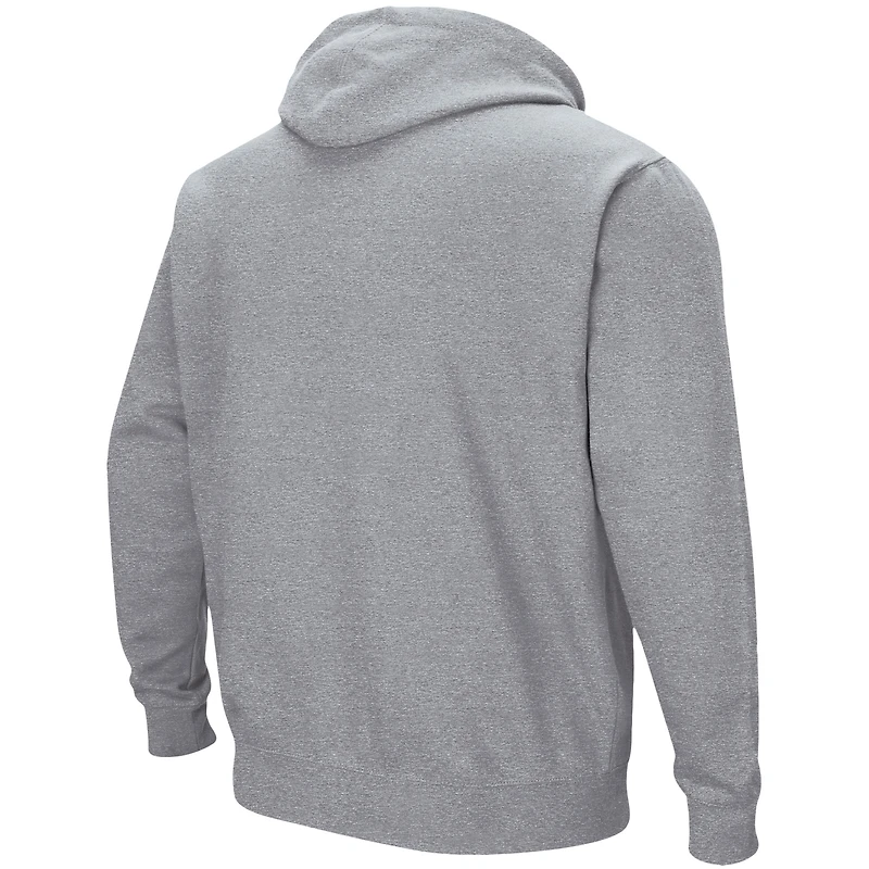 Men's Colosseum Heather Gray NYU Violets Arch & Logo 3.0 Pullover Hoodie
