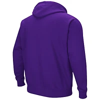 Men's Colosseum Heather Gray NYU Violets Arch & Logo 3.0 Pullover Hoodie