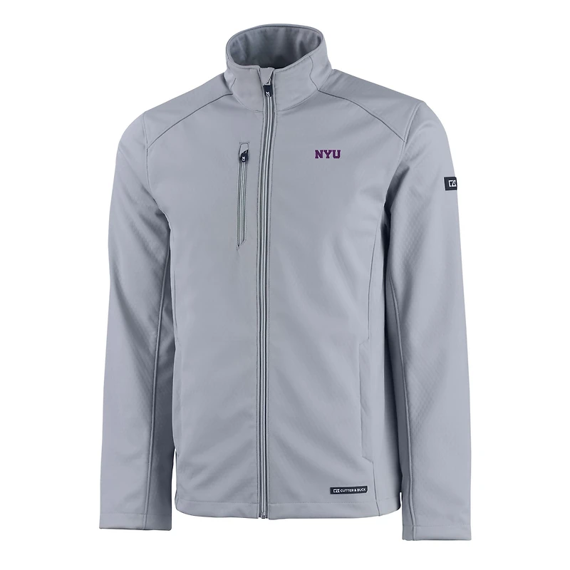 Men's Cutter & Buck Gray NYU Violets Evoke Eco Softshell Recycled Full-Zip Jacket