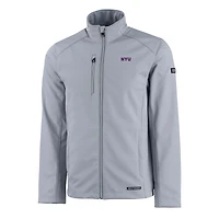 Men's Cutter & Buck  Gray NYU Violets Evoke Eco Softshell Recycled Full-Zip Jacket