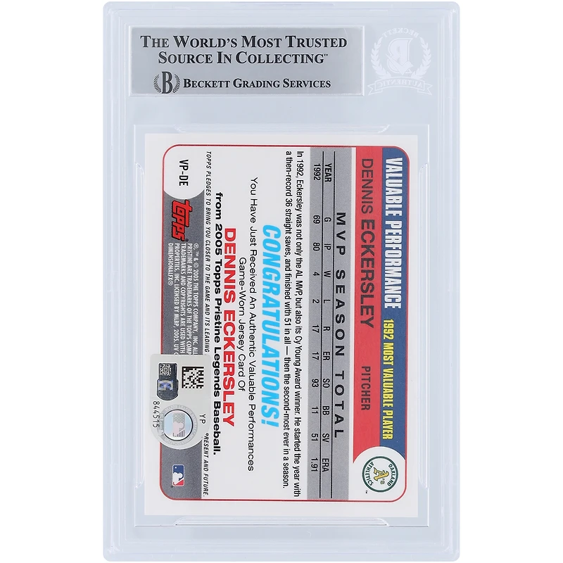 Dennis Eckersley Oakland Athletics Autographed 2005 Topps Pristine Legends Relic #VP-DE Beckett Fanatics Witnessed Authenticated Card
