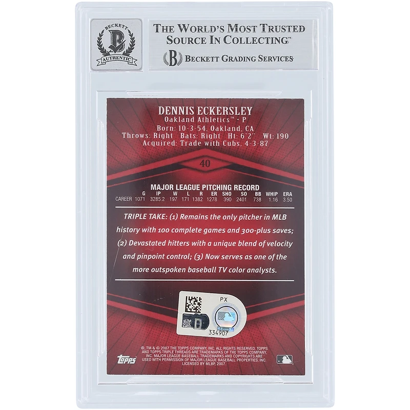 Dennis Eckersley Oakland Athletics Autographed 2007 Topps Triple Threads Red #40 #/1350 Beckett Fanatics Witnessed Authenticated 10 Card