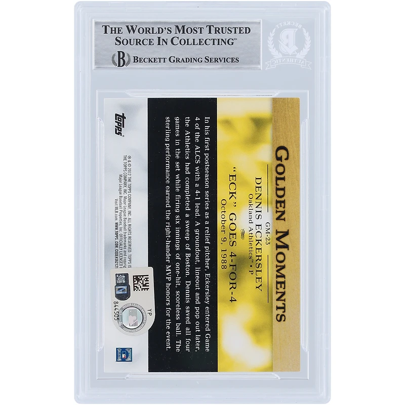 Dennis Eckersley Oakland Athletics Autographed 2012 Topps Golden Moments #GM-23 Beckett Fanatics Witnessed Authenticated Card