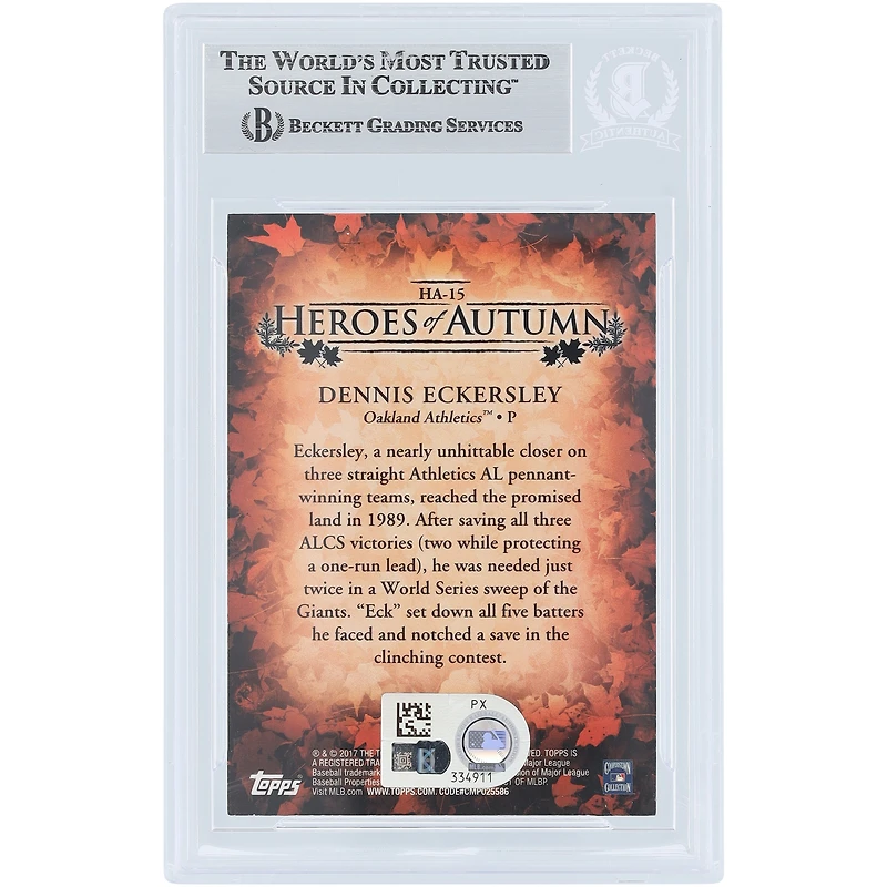 Dennis Eckersley Oakland Athletics Autographed 2017 Topps Update Heroes of Autumn Blue #HA-15 #/500 Beckett Fanatics Witnessed Authenticated Card