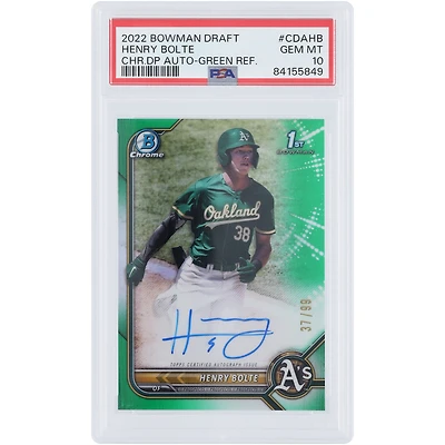 Henry Bolte Oakland Athletics Autographed 2022 Bowman Chrome 1st Bowman Green #CDA-HB #37/99 PSA Authenticated 10 Card