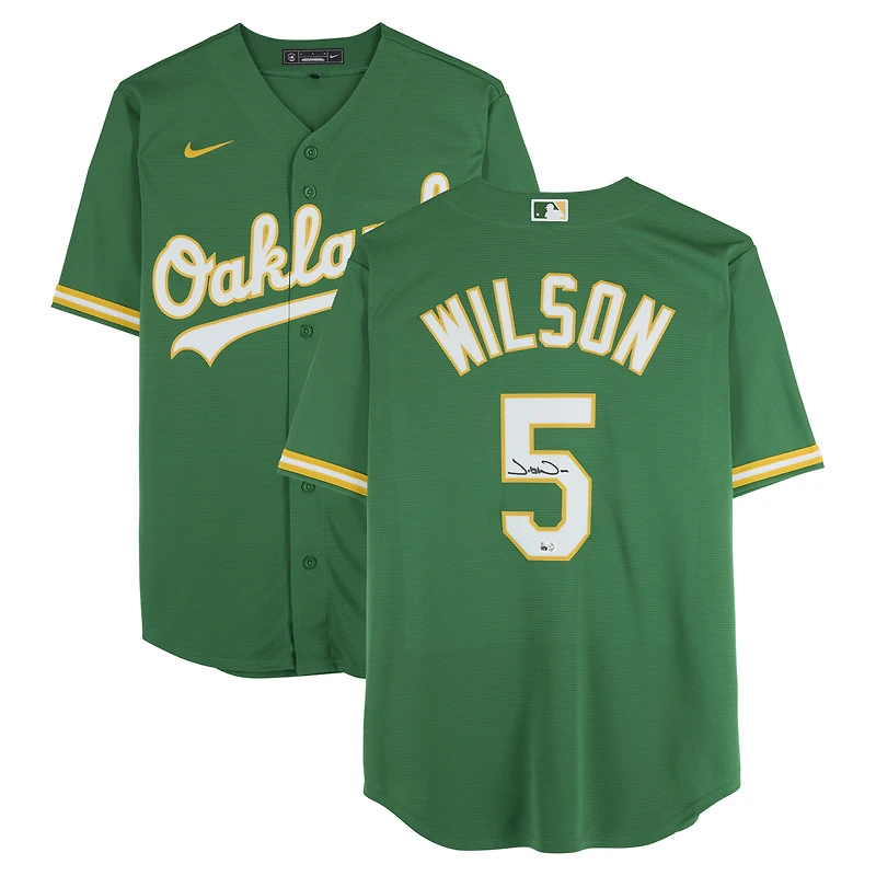 Maillot réplique Nike vert autographié par Jacob Wilson des Oakland Athletics