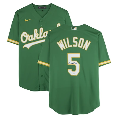 Maillot réplique Nike vert autographié par Jacob Wilson des Oakland Athletics