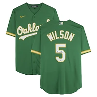 Maillot réplique Nike vert autographié par Jacob Wilson des Oakland Athletics