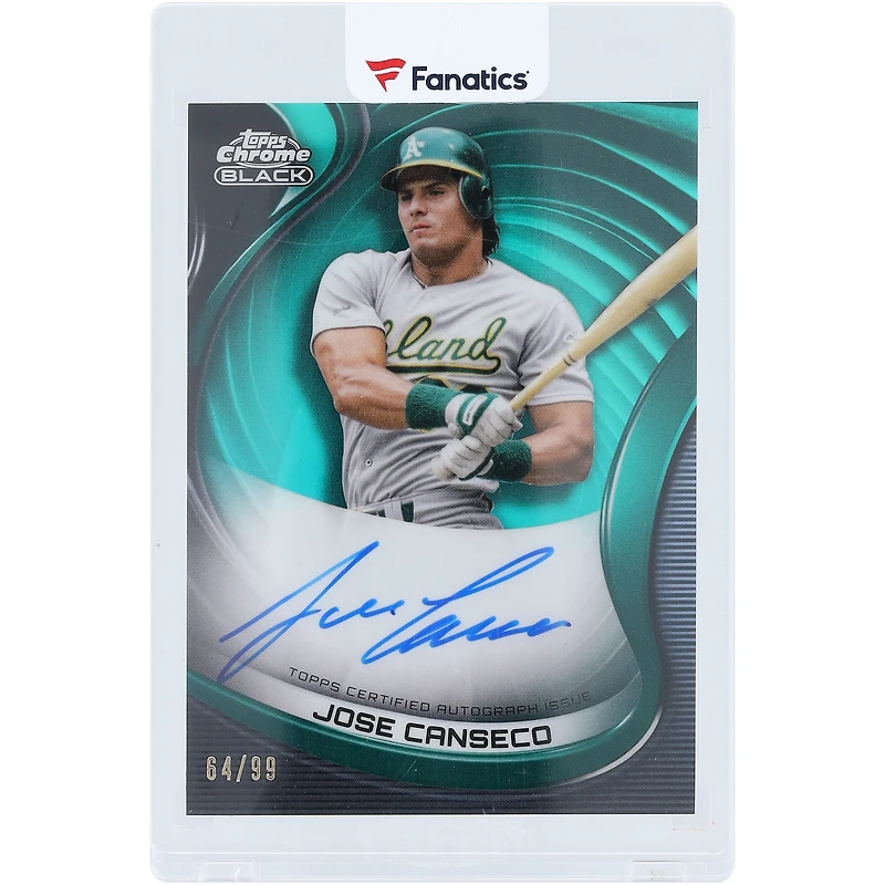 Carte autographiée de Jose Canseco (Oakland Athletics) 2022 Topps Chrome Black Aqua Refractor #CBA-JCA #64/99