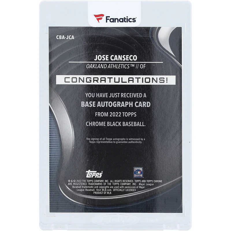 Jose Canseco Oakland Athletics Autographed 2022 Topps Chrome Black Aqua Refractor #CBA-JCA #64/99 Card