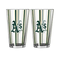 Ensemble de deux verres à bière rayés de 473 ml (16 oz) Logo Brands Oakland Athletics