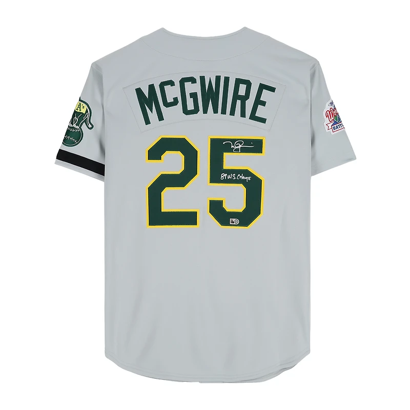 Mark McGwire Oakland Athletics Autographed Gray Mitchell & Ness 1989 World Series Authentic Jersey with "89 WS Champs" Inscription