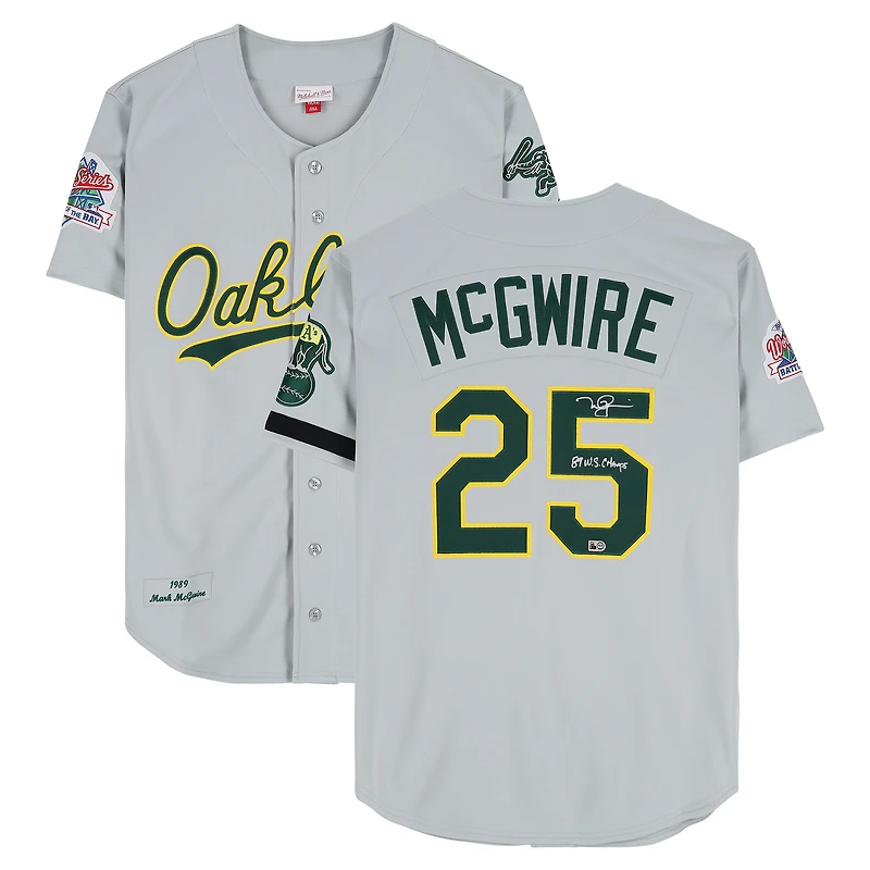 Mark McGwire Oakland Athletics Autographed Gray Mitchell & Ness 1989 World Series Authentic Jersey with "89 WS Champs" Inscription
