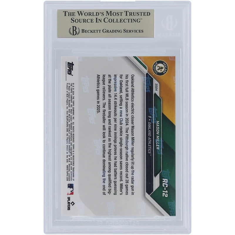 Mason Miller Oakland Athletics 2024 Topps Now 2024 Rookie Cup Team #RC12 BGS Authenticated 9.5 Card