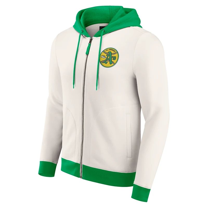 Sweat à capuche zippé en polaire crème Oakland Athletics pour homme de la collection Darius Rucker par Fanatics