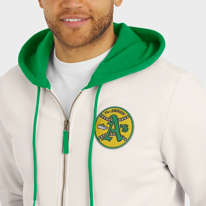 Sweat à capuche zippé en polaire crème Oakland Athletics pour homme de la collection Darius Rucker par Fanatics