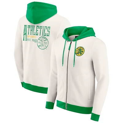 Sweat à capuche zippé en polaire crème Oakland Athletics pour homme de la collection Darius Rucker par Fanatics
