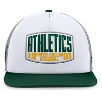 Casquette ajustable Fanatics grise/blanche pour homme, collection Cooperstown, Oakland Athletics, avec patch avant en mousse à manivelle
