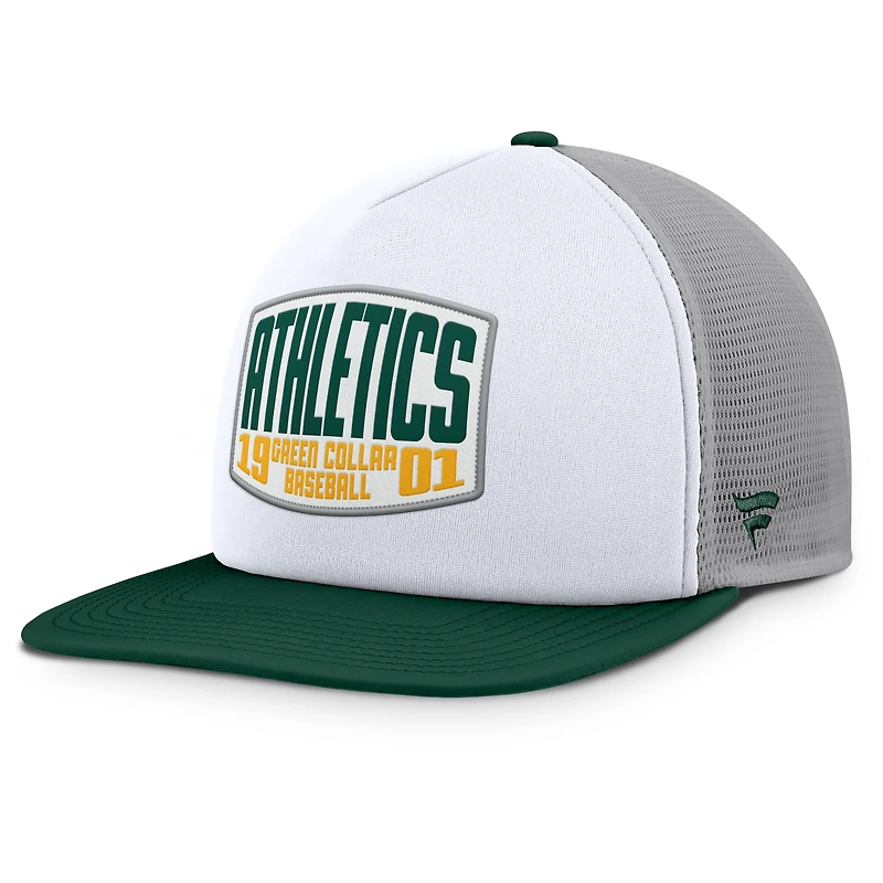 Casquette ajustable Fanatics grise/blanche pour homme, collection Cooperstown, Oakland Athletics, avec patch avant en mousse à manivelle