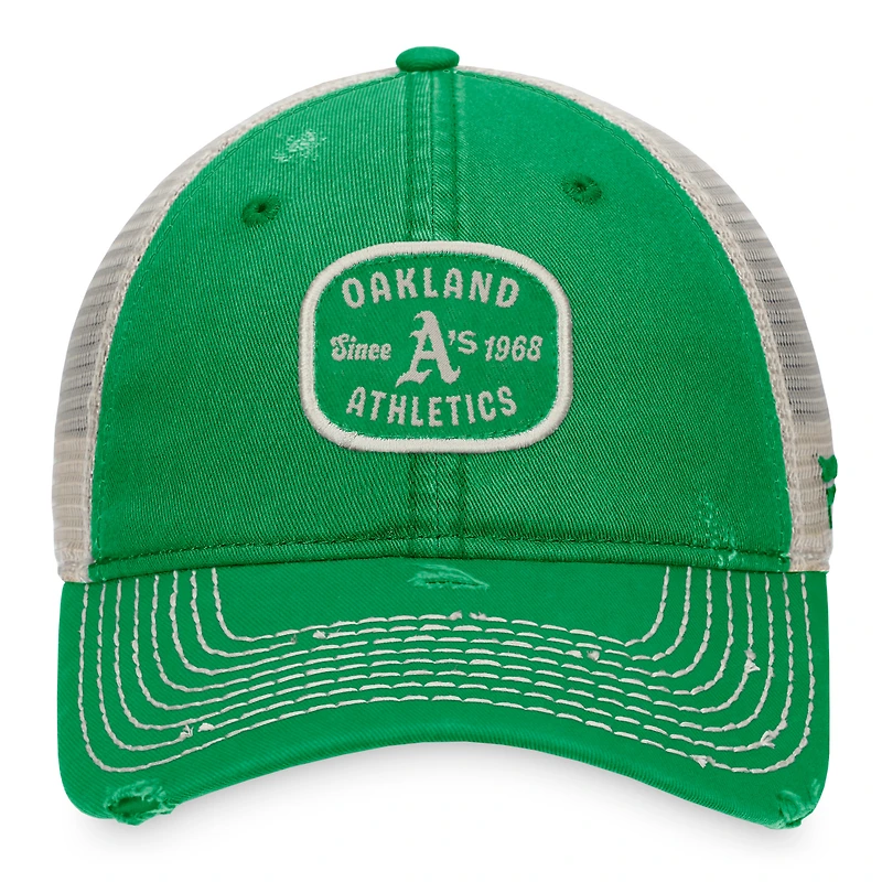 Men's Fanatics Green Oakland Athletics Distressed Patch Trucker Adjustable Hat