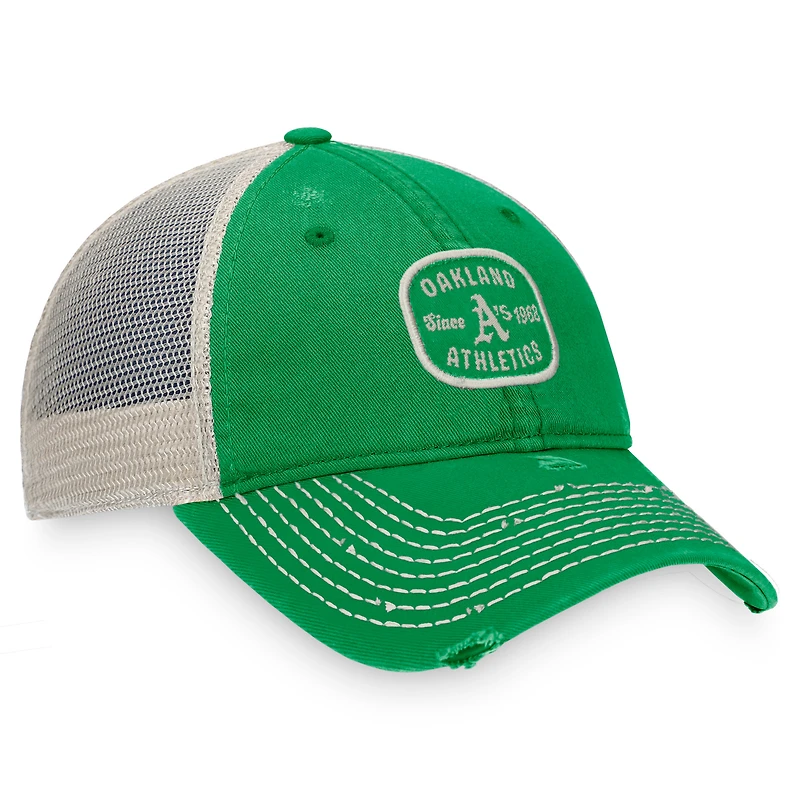 Men's Fanatics Green Oakland Athletics Distressed Patch Trucker Adjustable Hat