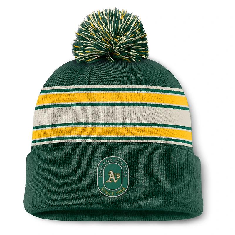 Bonnet en tricot à revers avec pompon et patch Fundamental Oakland Athletics vert Fanatics pour homme