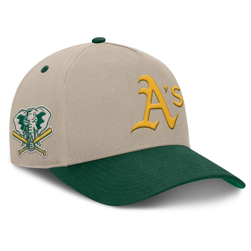 Casquette ajustable Fanatics kaki/vert Oakland Athletics Cooperstown Collection Veteran A-Frame pour homme