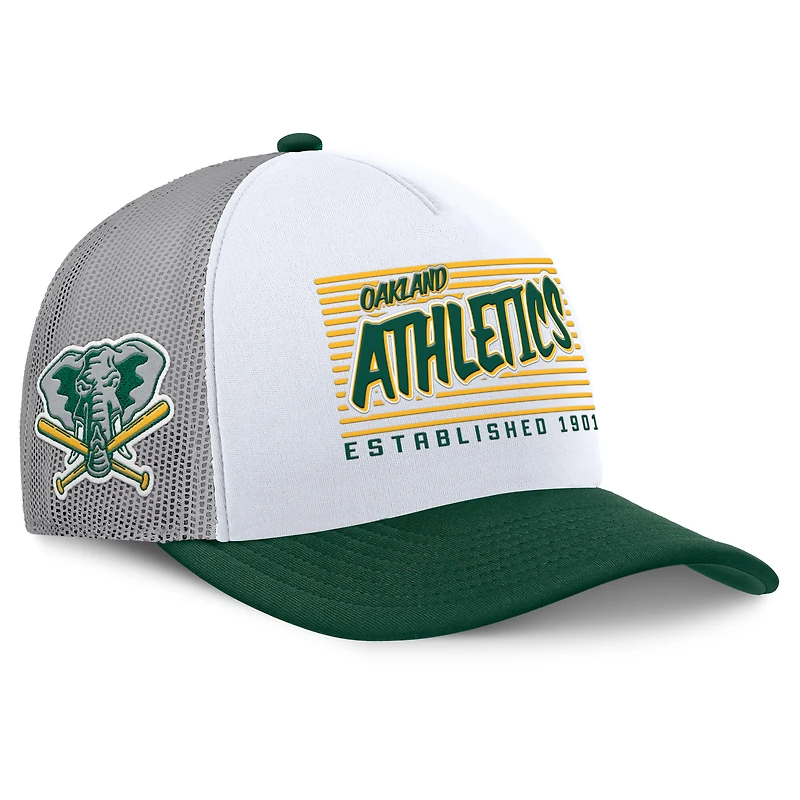 Men's Fanatics White/Green Oakland Athletics On Deck A-Frame Snapback Hat