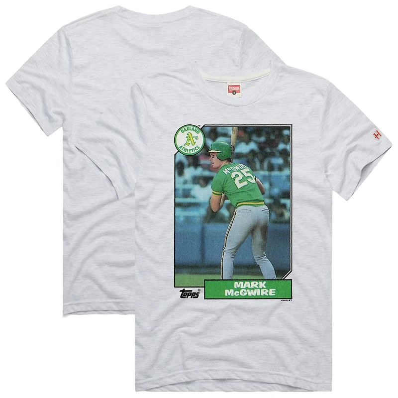 Men's Homage Mark McGwire Ash Oakland Athletics 1987 Topps Baseball Card Player T-Shirt