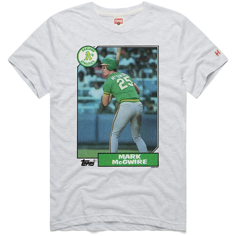 Men's Homage Mark McGwire Ash Oakland Athletics 1987 Topps Baseball Card Player T-Shirt
