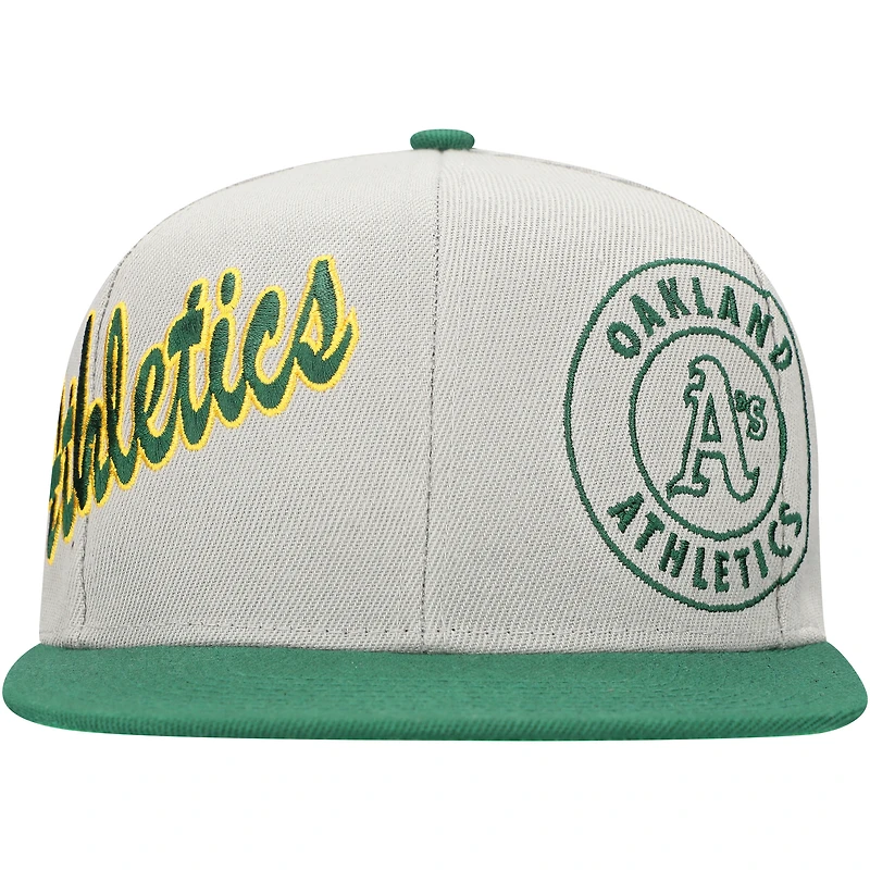 Men's Mitchell & Ness Gray/Green Oakland Athletics Knock Out Panel Snapback Hat