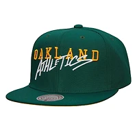 Casquette snapback verte pour homme avec logo de l'équipe des Oakland Athletics de Mitchell & Ness