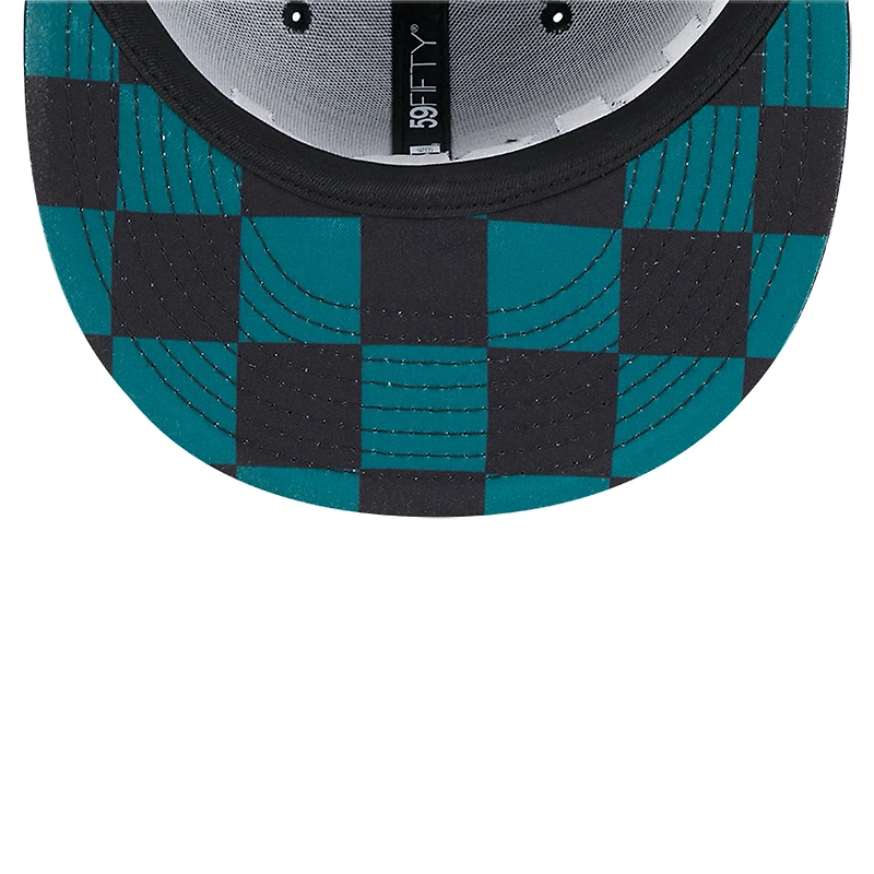 Men's New Era Black Oakland Athletics Checkered Undervisor 59FIFTY Fitted Hat