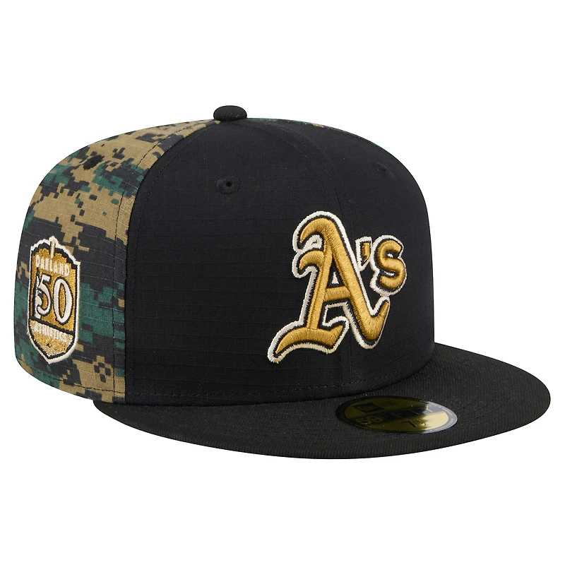 Casquette ajustée 59FIFTY Digi Camo noire des Oakland Athletics de New Era pour homme