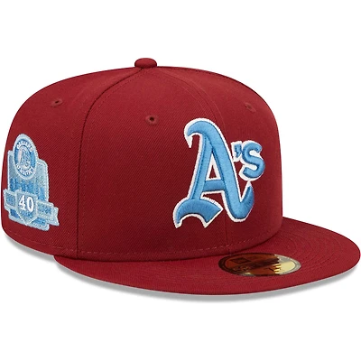 Casquette ajustée 59FIFTY pour homme New Era Cardinal Oakland Athletics 40e anniversaire Air Force Blue Undervisor