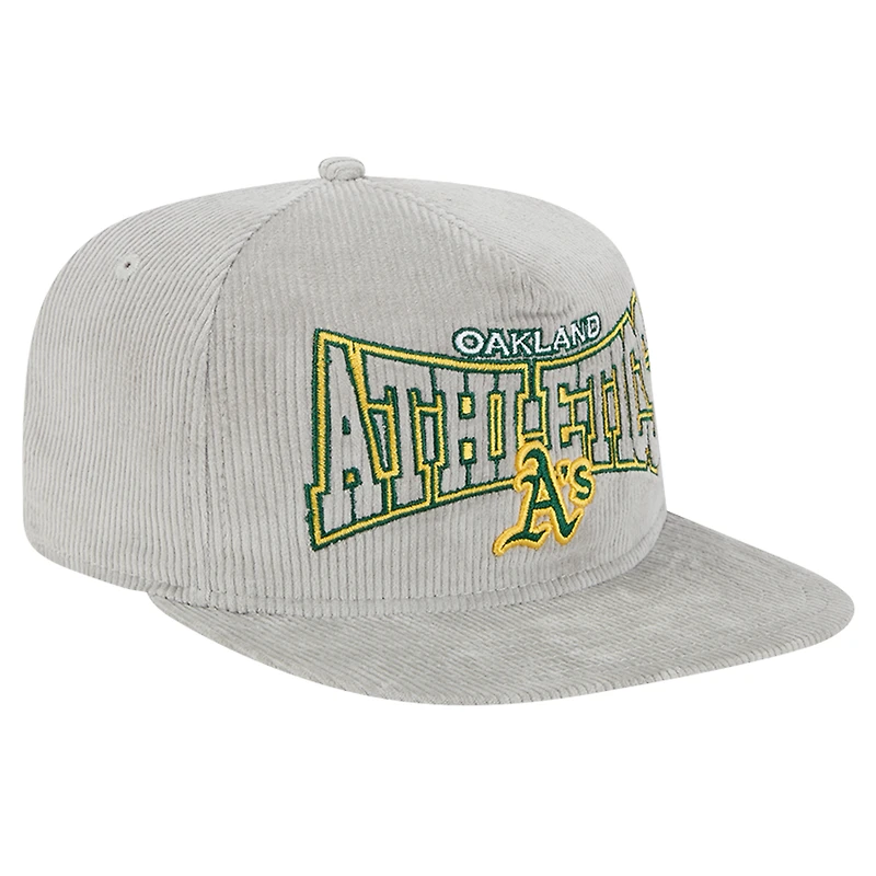 Casquette de golf à visière snapback en velours côtelé gris Oakland Athletics de New Era pour homme