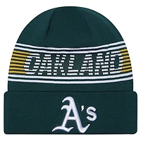 Bonnet en tricot à revers vert Oakland Athletics Authentic Collection pour homme de New Era