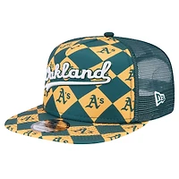 Men's New Era Green Oakland Athletics Seeing Diamonds A-Frame Trucker 9FIFTY Snapback Hat